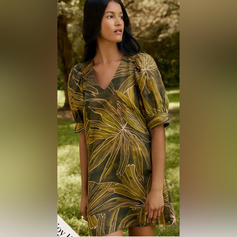 NWT Marie Oliver Linen Blend Ola Dress in Canopy Color. Size L
